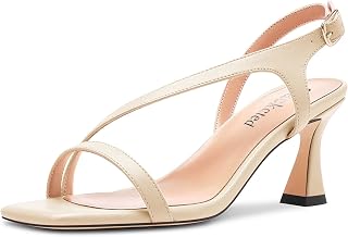 Saekcted Women's Block Chunky Mid Heel Open Toe Sandals Straps Ankle Buckle Casual Dress 6.5 CM Heels