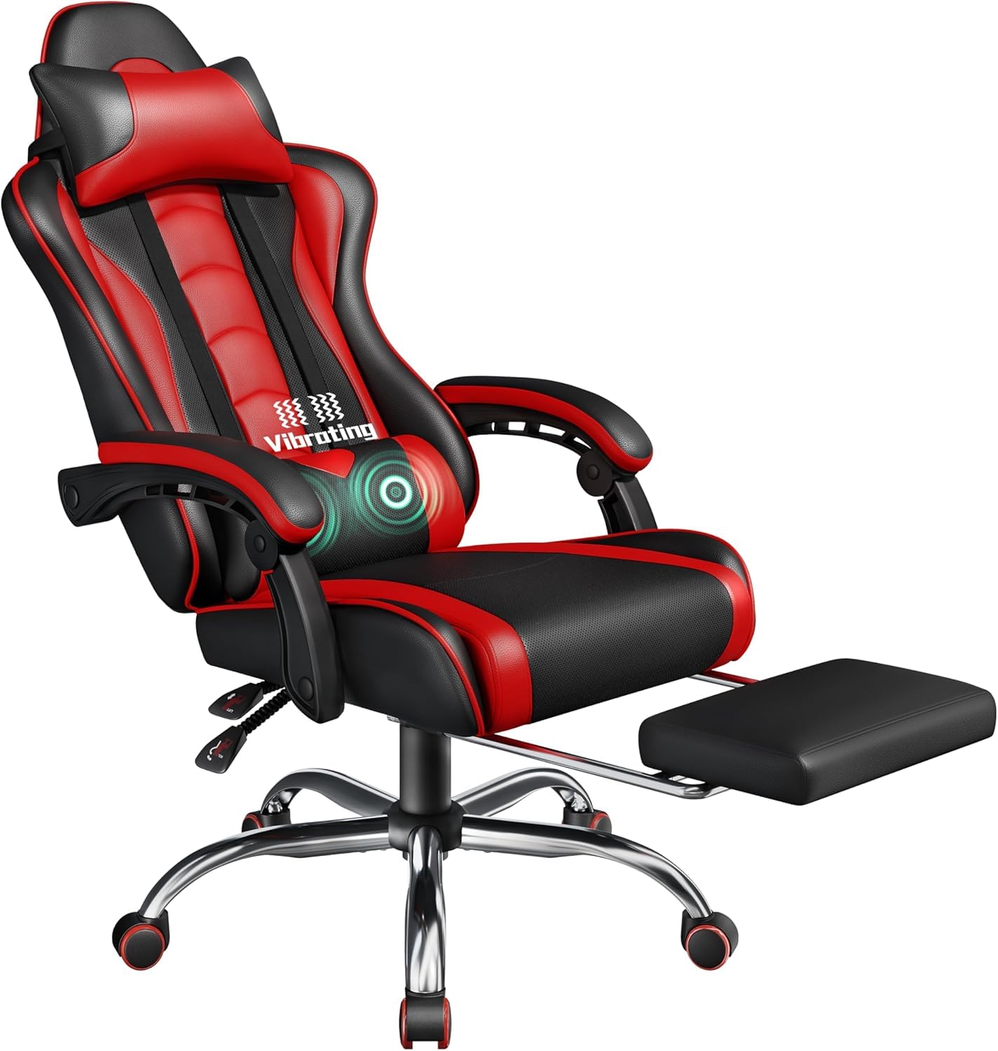 Yaheetech Ergonomic Gaming Chair Massaging Reclining Backrest Red