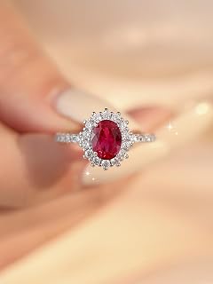 1 Pcs White Gold Snowflake Red Rose Zircon Gorgeous Elegant Vintage Ladies Silver Rings Exquisite Unique Design for Banquet Participation Prom Party