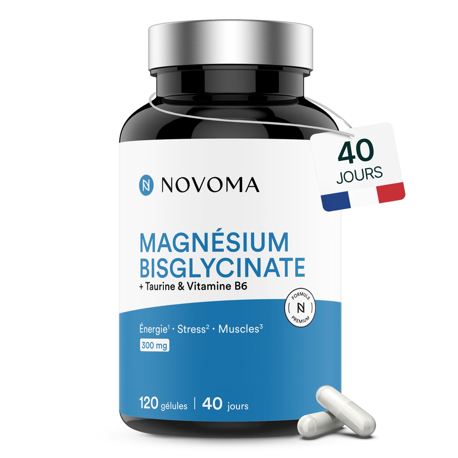 NOVOMA Magnesium Bisglycinate 300 mg + Vitamin B6, 120 Softgels | For 40 days - 