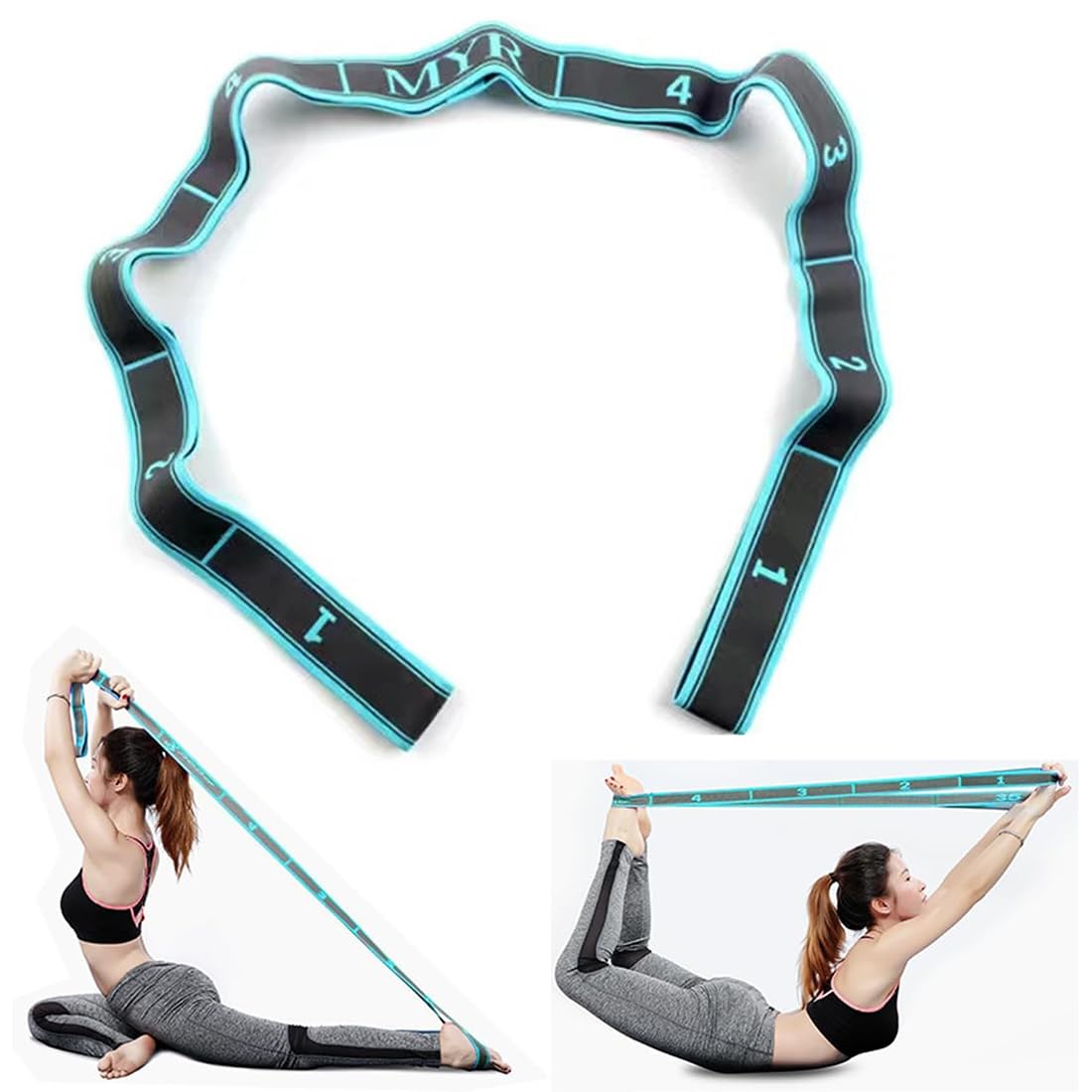 Yoga Strap with 9 Buckles, Elastic Sport Band for Fitness, Pilates and Stretchin