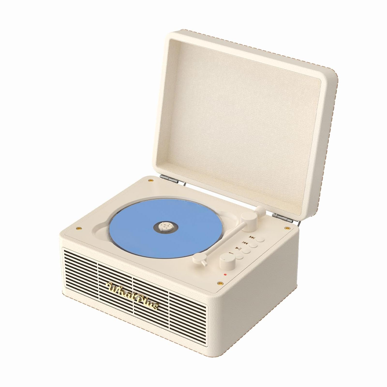 WhatPlus Portable CD Player with Bluetooth and Speakers, Vintage White | Recharg