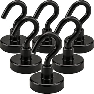 Black Magnetic Hooks, 20LB Strong Neodymium Magnetic Hooks for Cruise, Grill, Towel, Indoor Hanging, Kitchen, Workplace, Office and Garage - 6 Pack