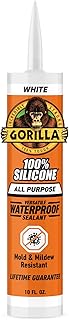 Gorilla White 100% Silicone Sealant Caulk, Waterproof, 10oz/295mL | All-Purpose Waterproof Silicone Sealant For Kitchen, Bath, Window, Door And Outdoor Projects