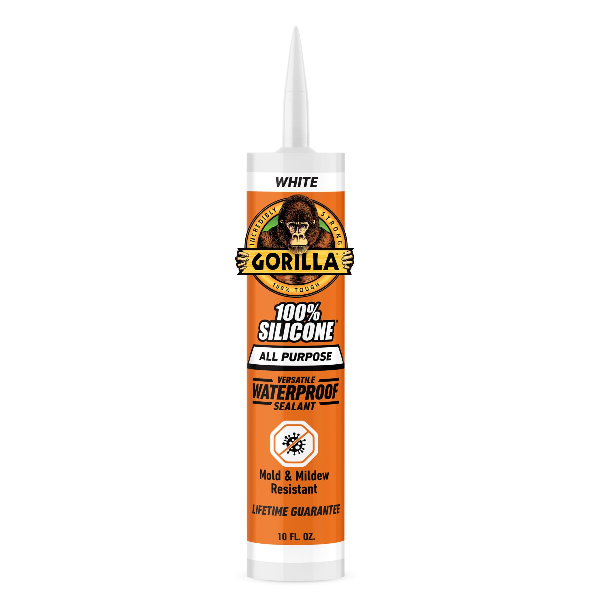 Gorilla White 100% Silicone Sealant Caulk, Waterproof, 10oz/295mL | All-Purpose 