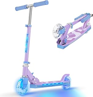 Scooter for Kids Ages 5-12 TONBUX Folding 2 Wheel Kids Scooter with Light Up Wheels & Stem & Deck, 3 Adjustable Height Handle, Lightweight Portable Kick Scooters for Girls Boys Children, up to 100kg