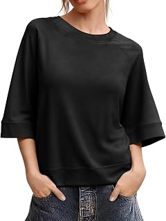 Tankaneo Maglietta oversize da donna, mezza manica, casual, squadrata