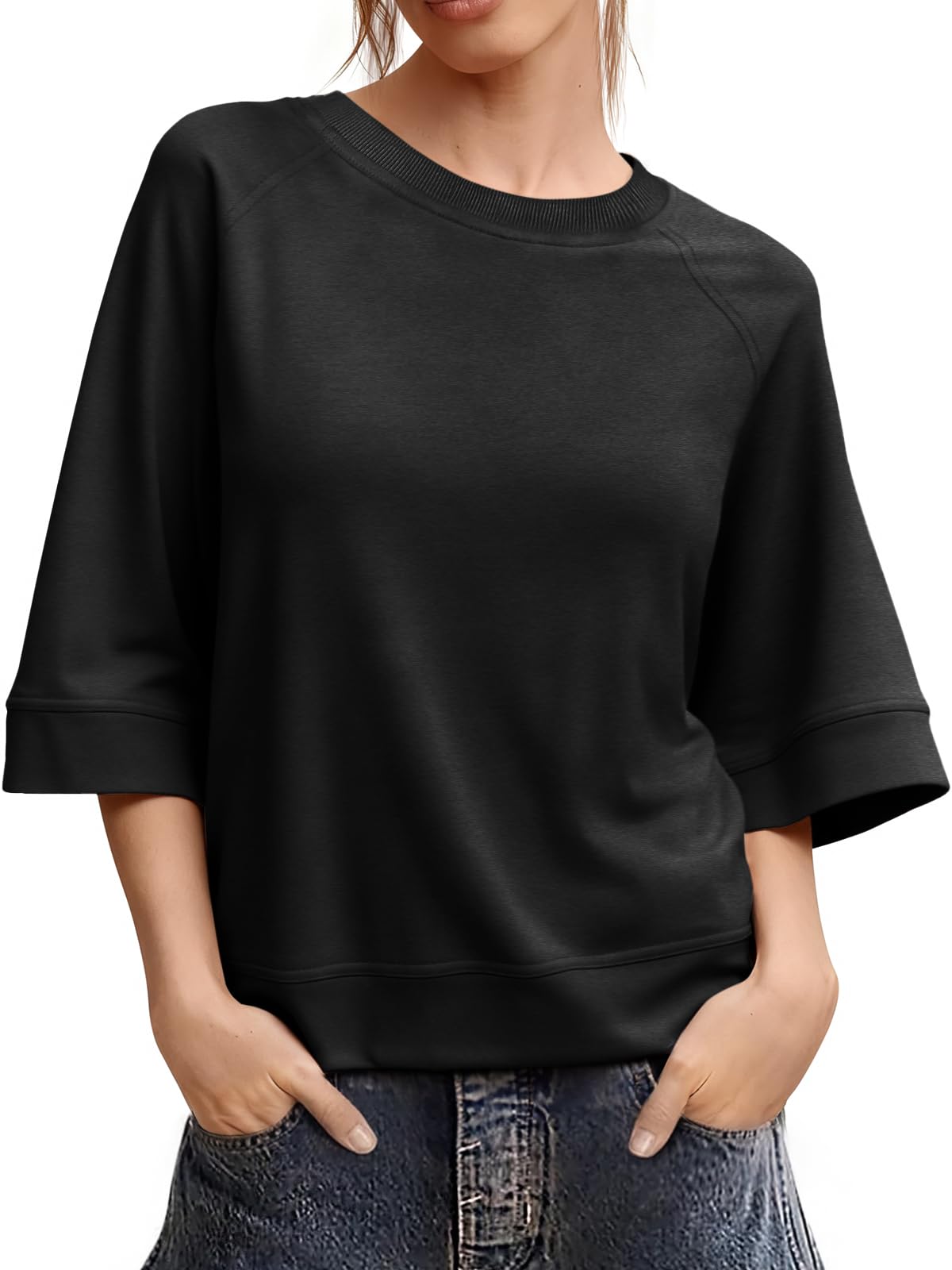 Tankaneo Maglietta oversize da donna, mezza manica, casual, squadrata