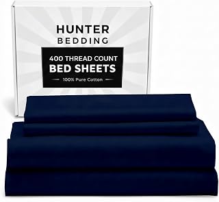 400 TC Pure Cotton Bed Sheets Set Emperor Size – Luxury Hotel Quality, Extra Soft Breathable & Cooling Bedding – Wrinkle Resistant, Easy Fit 40 CM Deep Pocket – 4 Piece Set (Navy Blue Solid)