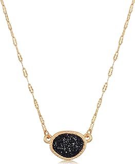 Simulated Druzy Pendant Necklace for Women with Sparkly Oval Stone