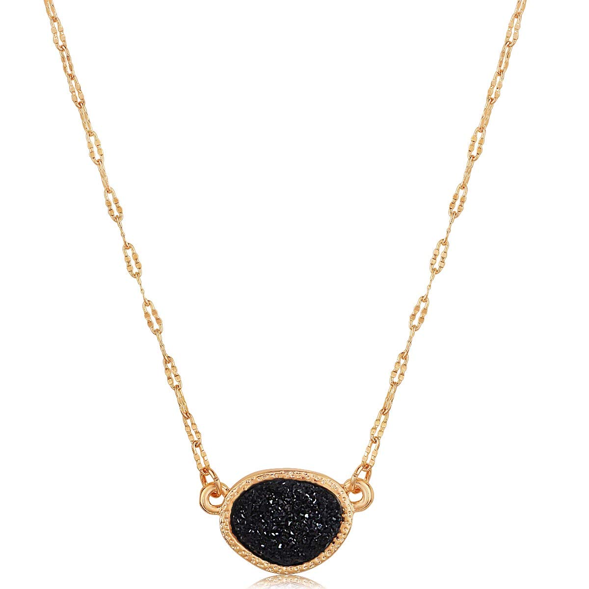 Simulated Druzy Pendant Necklace for Women with Sparkly Oval Stone