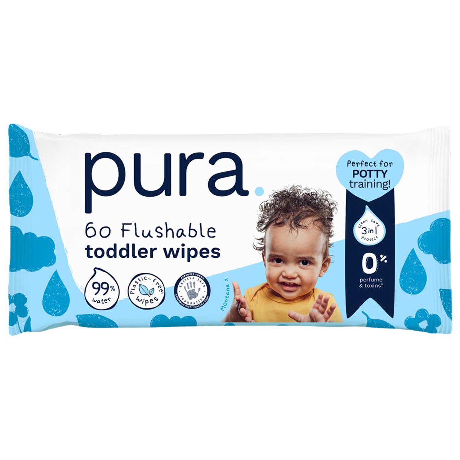 Pura Flushable Baby Wipes 60 Count Sensitive Skin | 99% Water with Organic Aloe 