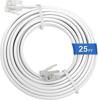 Uvital 25 Feet White Phone Extension Line Cord, Standard RJ11 Phone Cable | Gold-Plated RJ11 6P4C Phone Cord for Landline, Telephone Extension Line Cable Wire, Fax Machine, Home Office, Easy to Install