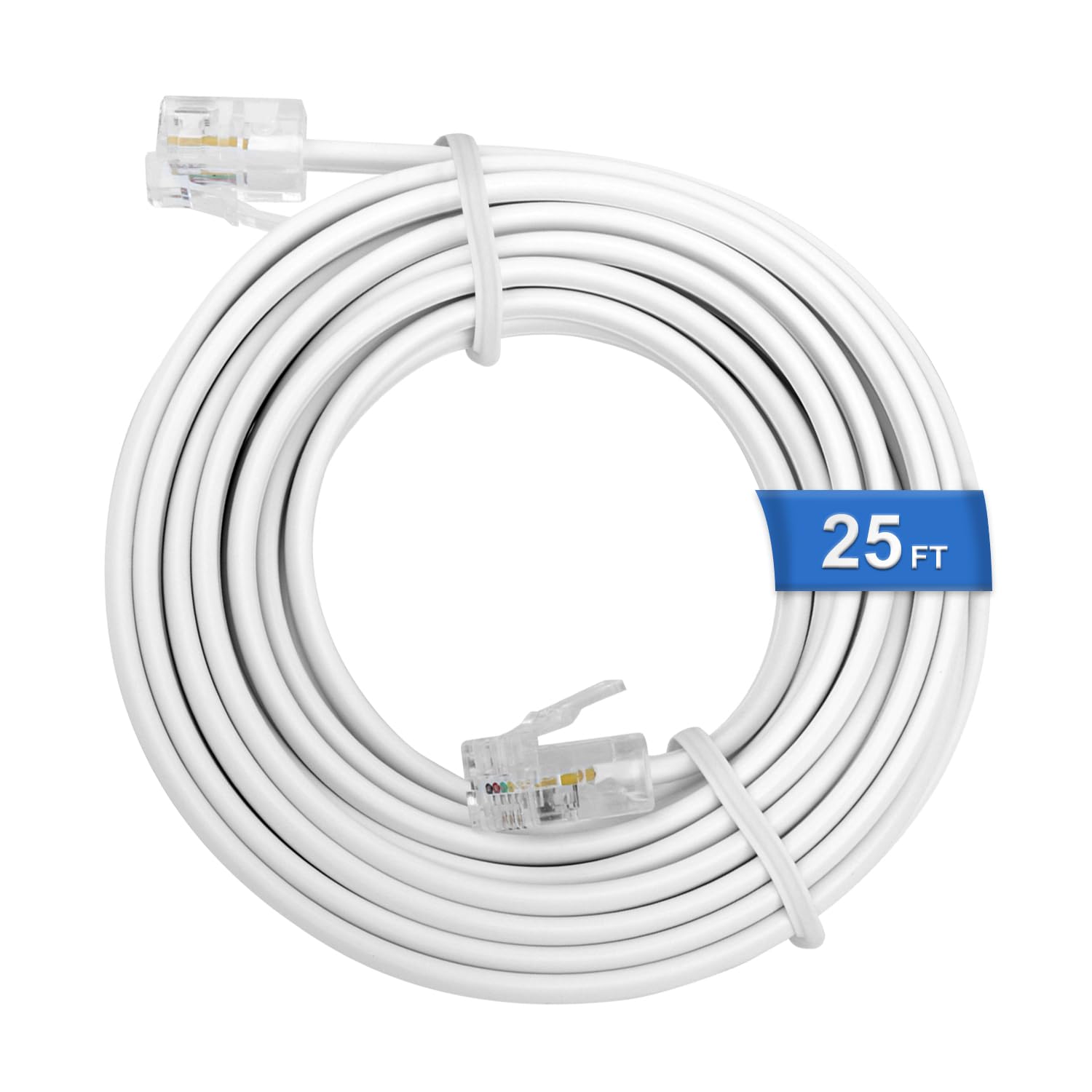 Uvital 25 Feet White Phone Extension Line Cord, Standard RJ11 Phone Cable | Gold