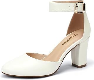 DOBOLIN Tacchi grossi da 7,6 cm di larghezza da donna, punta chiusa, scarpe da donna, rotonde, con cinturino alla caviglia, tacco a blocco, per feste, matrimoni, comode