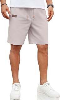COOFANDY Mens Casual Linen Shorts Elastic Waist Drawstring Loose Fit Summer Beach Vacation Shorts with Pockets