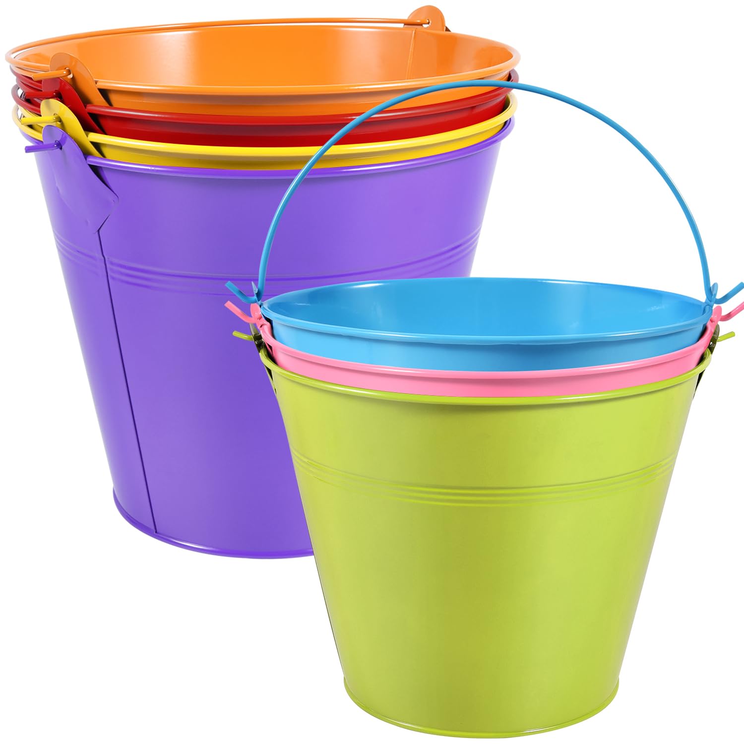 OBTANIM 7 Pack Colorful Metal Buckets with Handle Galvanized Ice Pails for Plant
