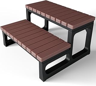 GREVO Hot Tub Steps/Spa Steps for Round or Straight Sided Spa, Non-Slip Steps for Outdoor/Indoor, Brown Stairs