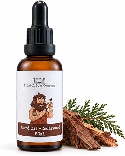 Bristol Soap Company 100% Natural Beard Oil, Cedarwood, 50ml | Handmade in the UK, Premium Oils, Jojoba and Argan Oil Formula, Dropper Bottle