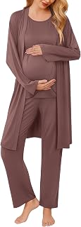 Ekouaer Maternity Pajamas Nursing Robe Set 3 Pieces Post Partum Lounge Sets