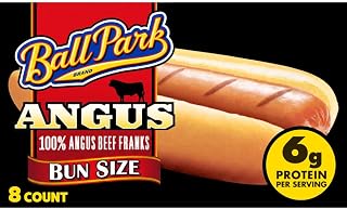 Ball Park Angus Beef Hot Dogs, Bun Size, 8 Count | No fillers or by-products; 100% Angus beef; fully cooked; great for grilling & cookouts