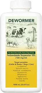 Dewormer for Beef, Dairy Cattle and Goats, Fenbendazole 10% Oral Suspension | Control of Roundworms, Hookworms, Whipworms & Tapeworms, 33.8 fl oz (1000 mL)