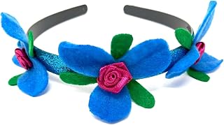 Girls Turquoise Glitter & Pink Flower Headband for World Book Day & Dress Up