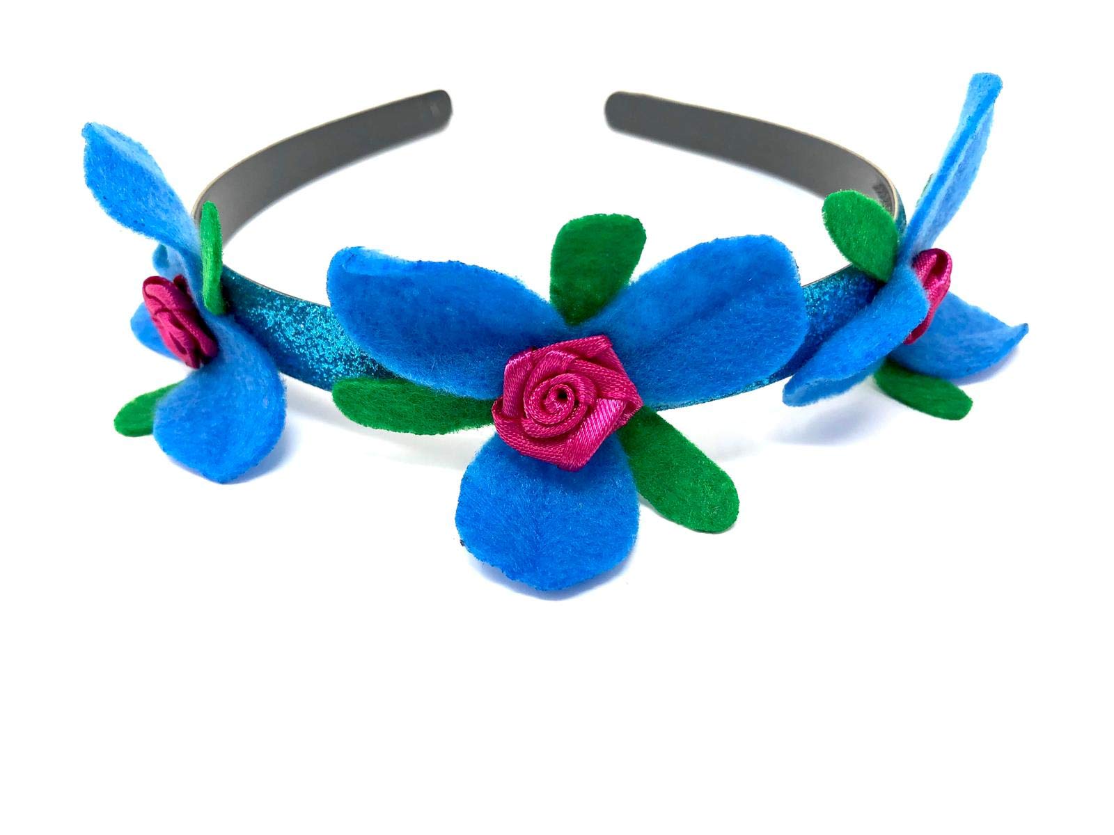 Girls Turquoise Glitter & Pink Flower Headband for World Book Day & Dress Up