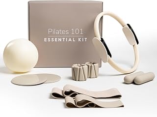 Pilates 101 Home Pilates Kit - Premium 7-Piece Studio-Quality Set | Includes pilates ring, mini ball, 2 resistance bands, hand weights, ankle weights, sliders. For women, home & studio.