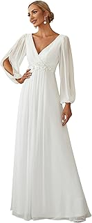 Ever-Pretty Women's Plus Size Long Prom Dress Deep V Neck A-Line Long Sleeve with Appliques EP00461