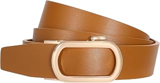 SUOSDEY Women Ratchet Leather Belt for Jeans Pants with Gold/Silver Sliding Buckle, Automatic Ladies Dress Belt 1.2” Width