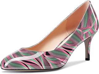 Aachcol Women Round Toe Pumps Stiletto Mid Heel Slip-on Dress Shoes Office 2.5 Inch
