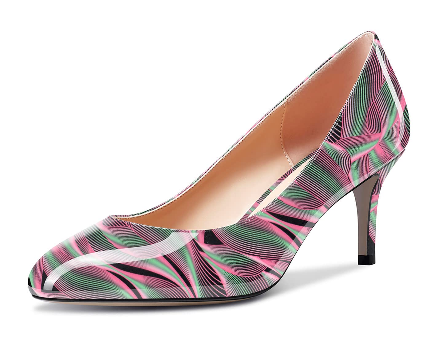 Aachcol Women Round Toe Pumps Stiletto Mid Heel Slip-on Dress Shoes Office 2.5 I