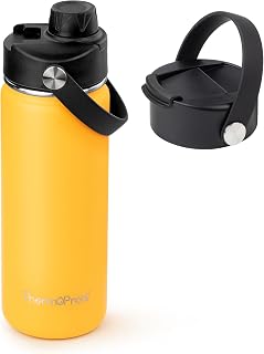 ThermoProof Insulated Water Bottle – Stainless Steel, Wide Mouth, Flip & Spout Lids, Leakproof, Dishwasher Safe, Reusable – Keeps Drinks Hot or Cold – for Adults & Kids – 18oz, Amber
