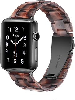 Light Compatible with Apple Watch Strap 42mm 44mm Resin iWatch Band Bracelet with Copper Stainless Steel Buckle for Apple Watch Series SE 6 5 4 3 2 1(Chocolate, 42mm/44mm)