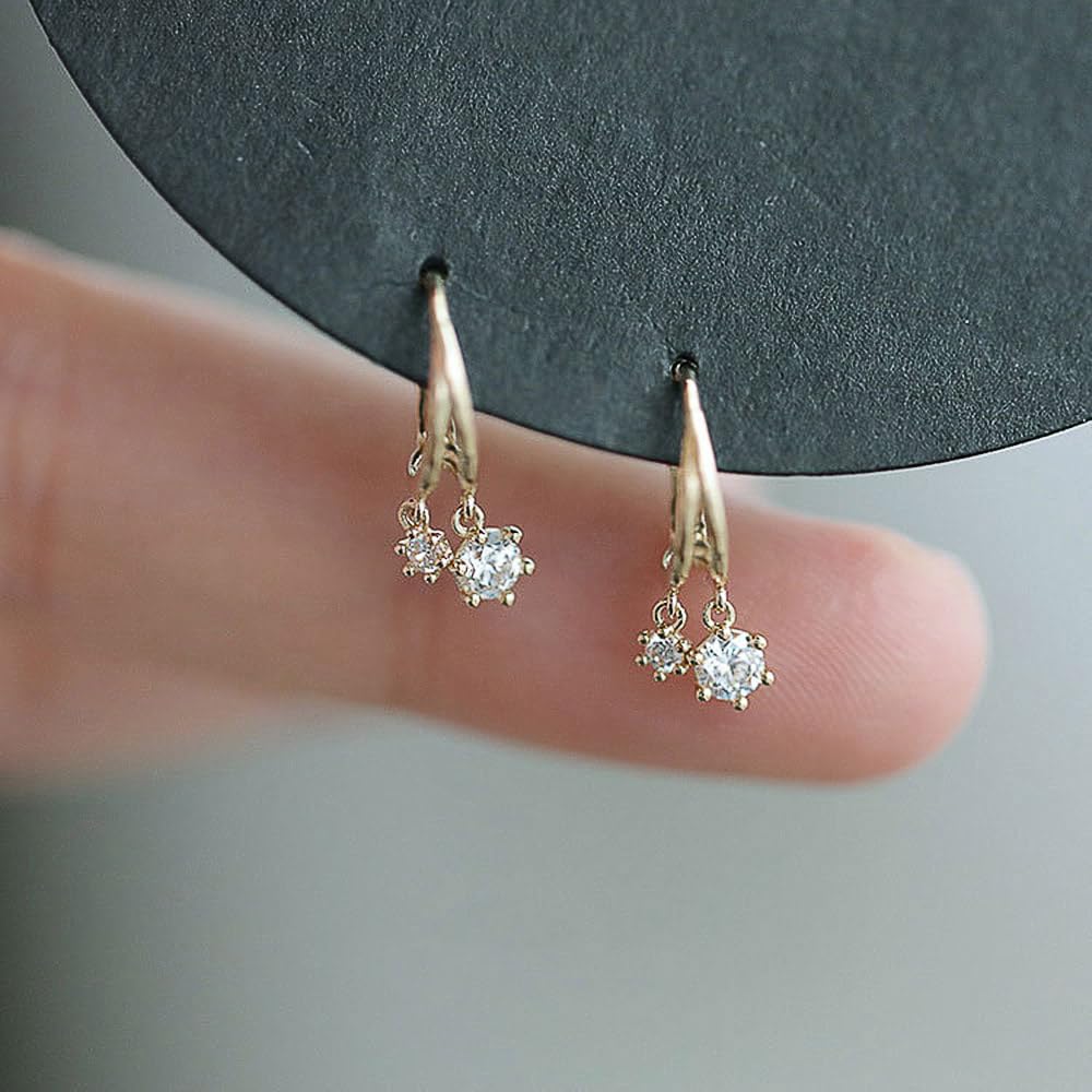 Delicate Round Cubic Zirconia Drop Earrings with Pendants Accessories for Women