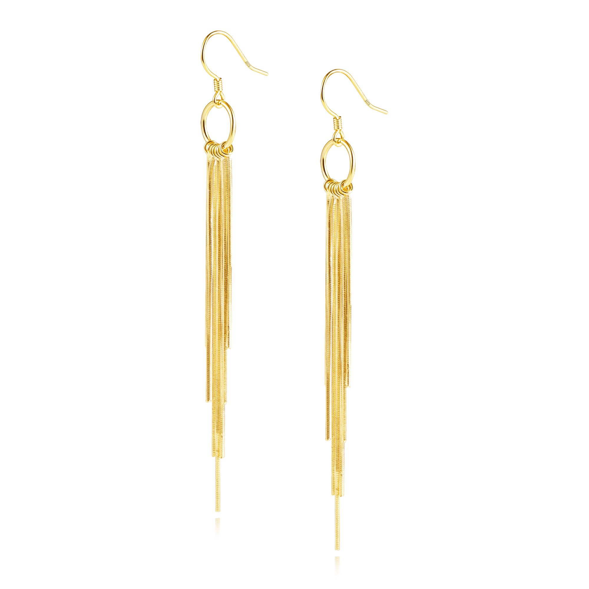 ALEXCRAFT Women's Earrings 925 Sterling Silver / Gold Long Pendant 14 Carat Gold