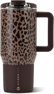 HydroJug Coffee Traveler 20oz Ceramic-Lined Mug with Handle, Brown Leopard