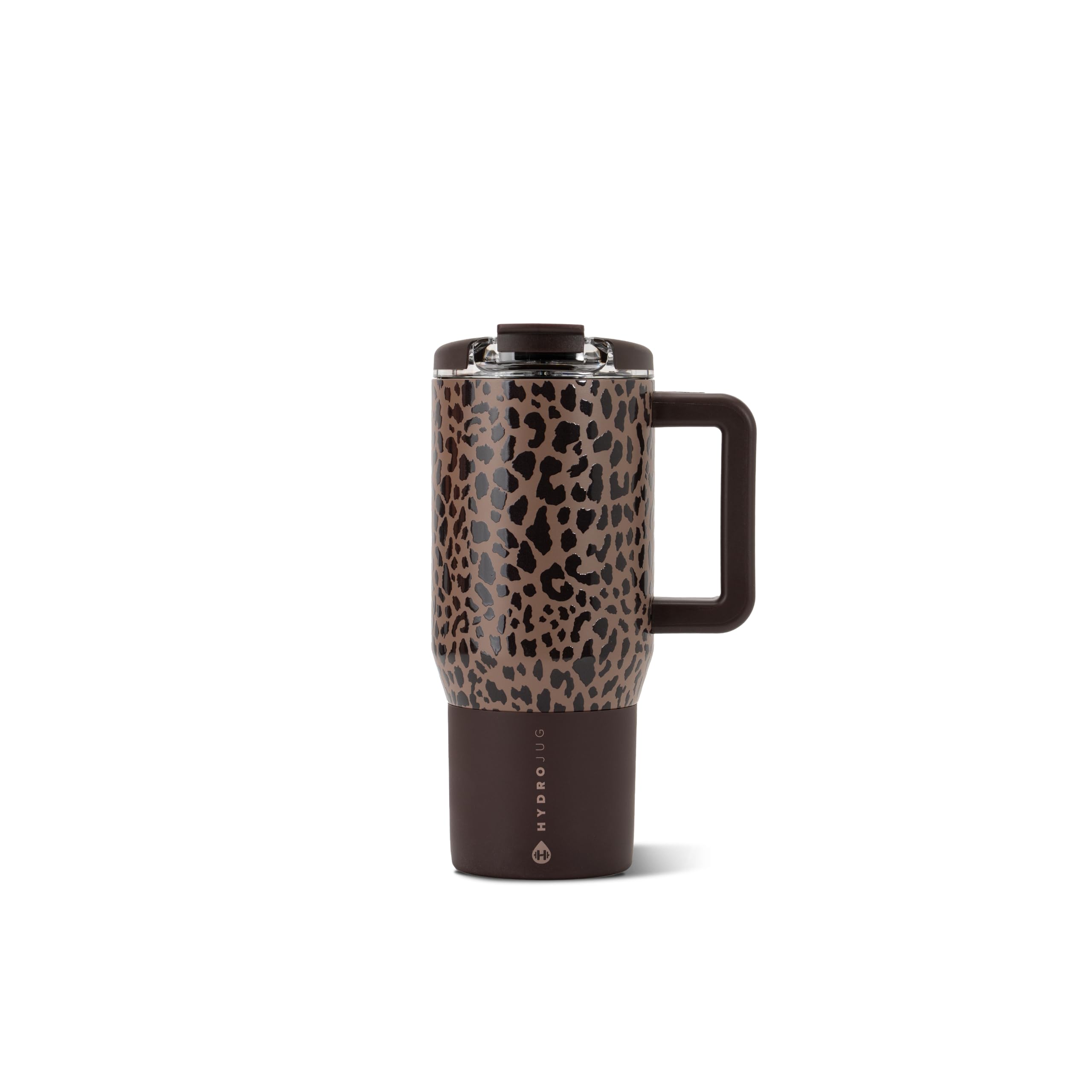 HydroJug Coffee Traveler 20oz Ceramic-Lined Mug with Handle, Brown Leopard