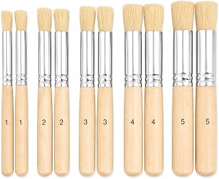 10 Pcs Stencil Brush Set, Natural Bristle, 5 Sizes | Two brushes in each size 1-5 with wooden handles for acrylic, watercolor, chalk paint, wood, walls, cards and crafts