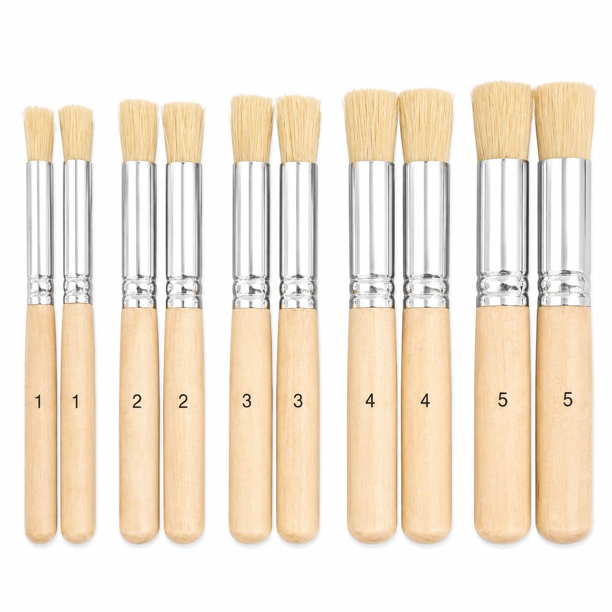 10 Pcs Stencil Brush Set, Natural Bristle, 5 Sizes | Two brushes in each size 1-