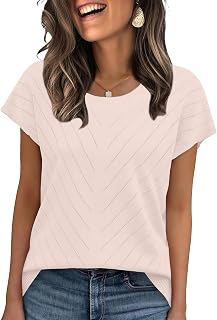 JomeDesign Short Sleeve Sweater for Women Crewneck Trendy Summer Tops 2026 Travel Business Casual Outfits