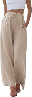 Cegerne Women's Linen Trousers Summer Lightweight Casual Long Wide Legs Muslin Palazzo Airy Loose Summer Beach Pants with Pockets