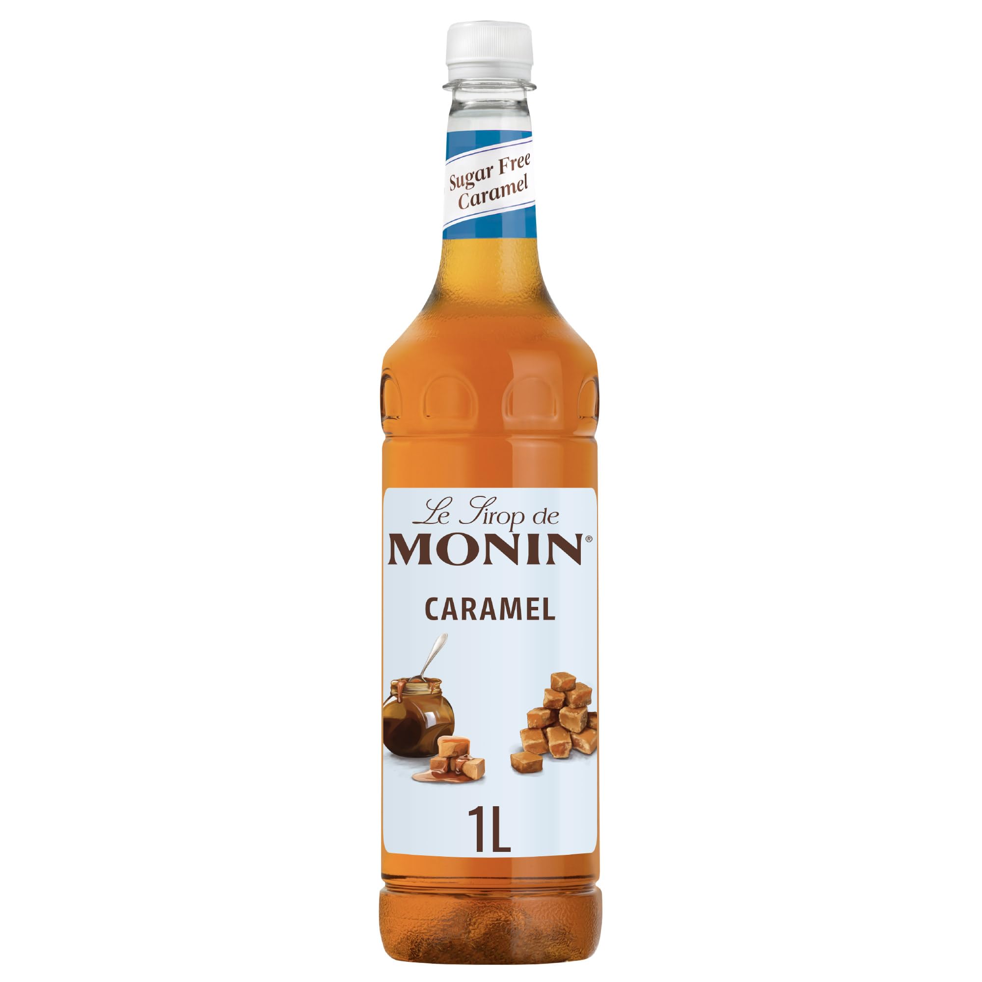 MONIN Premium Caramel Sugar Free Syrup 1L for Coffee and Cocktails. Vegan-Friend