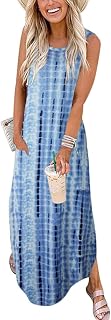 ANRABESS Womens Summer Maxi Dress Sleeveless Casual Sundress with Pockets