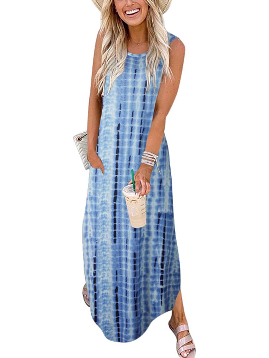ANRABESS Womens Summer Maxi Dress Sleeveless Casual Sundress with Pockets