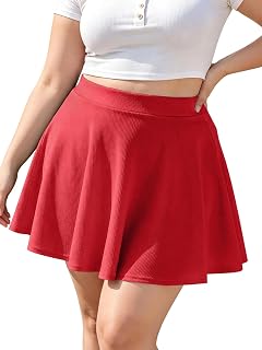 Moon Wood Women's Plus Size Skater Skirt High Waisted Stretchy Flowy Flared Summer Casual Basic Mini Skirts for Daily