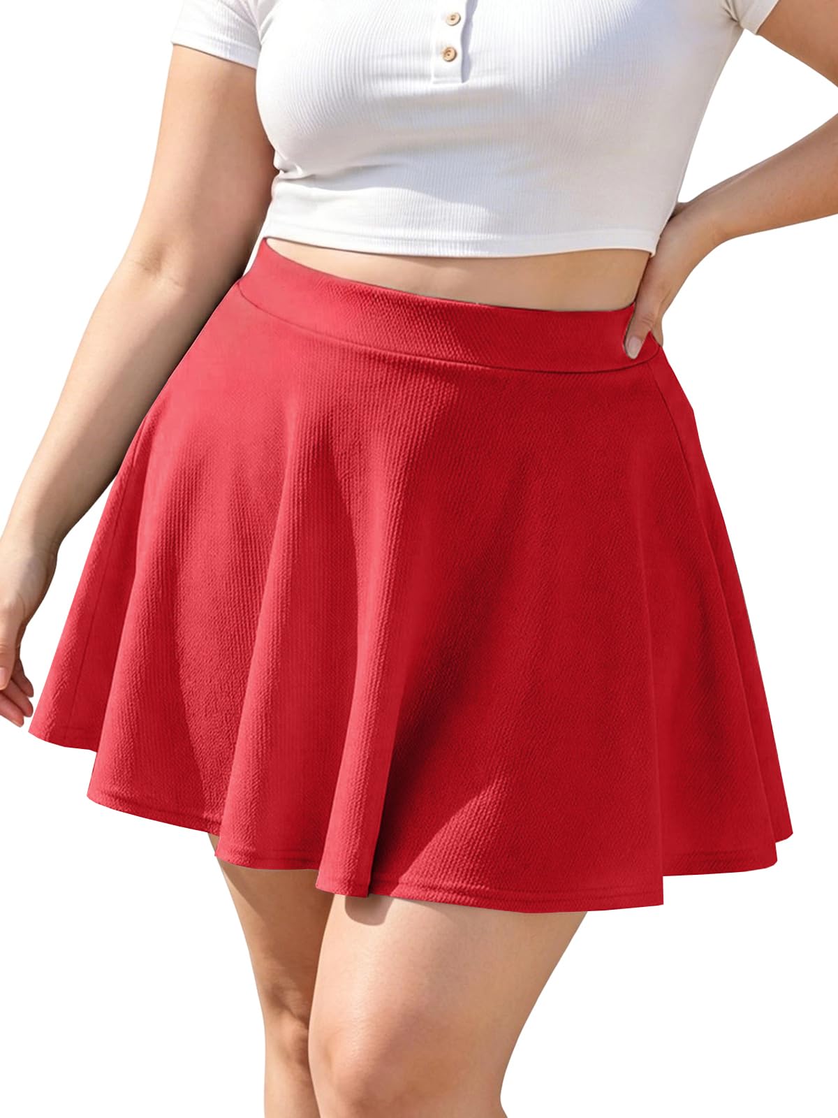 Moon Wood Women's Plus Size Skater Skirt High Waisted Stretchy Flowy Flared Summ