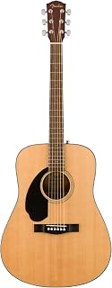 Fender Left-Handed Acoustic Guitar, CD-60S, with 2-Year Warranty, Dreadnought Classic Design with Rounded Walnut Fingerboard and Phosphor Bronze Strings, Glossed Natural Finish, Mahogany Construction