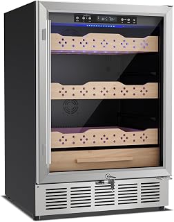 Tylza Humidor Cabinet 142L, 24-inch Temp & Humidity Control Electric Humidors, 1000 Counts, Silent Compressor, Undercounter or Freestanding, Safety Lock, Humidors with 3 Spanish Cedar Wood Drawers